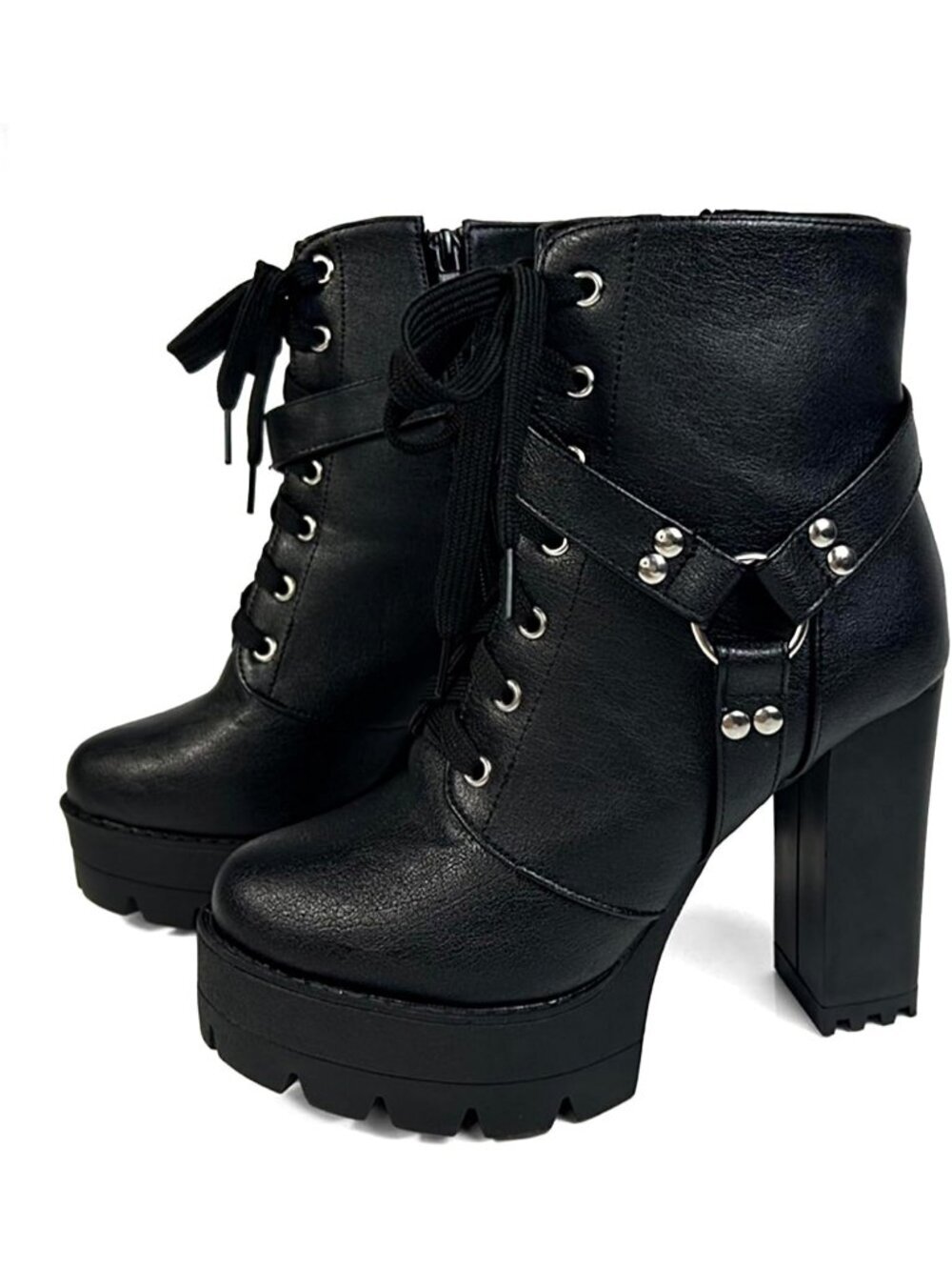 Women Platform Combat Boots Goth Chunky Heel Ankle Booties Sexy Lace Up Zipper